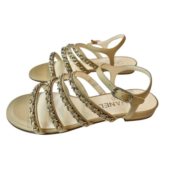 Chanel Chain-Link Strappy Gladiator Lambskin Slingback Sandals Size 6.5 EU 37 - Picture 1 of 13